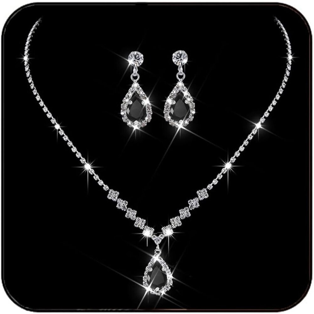 Bridal Necklace Earrings Set Silver Crystal Jewelry for Women Wedding Formal